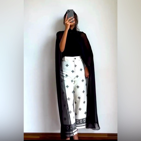 ZARA NWT BLACK LONG CAPE CHIFFON ASYMMETRIC MULTIWAY SIZE M - Picture 3 of 7